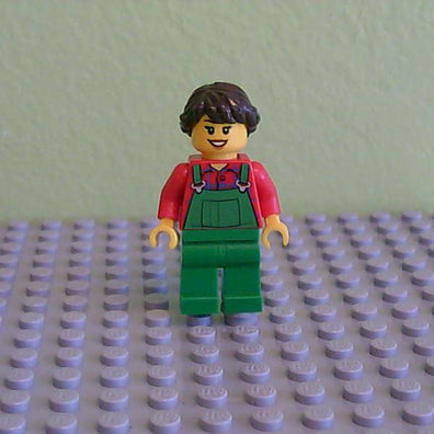 LEGO Minifigure-Overalls Farmer Green, Dark Brown French Braided Female Hair (60063)-Holiday / Christmas-HOL038-Creative Brick Builders